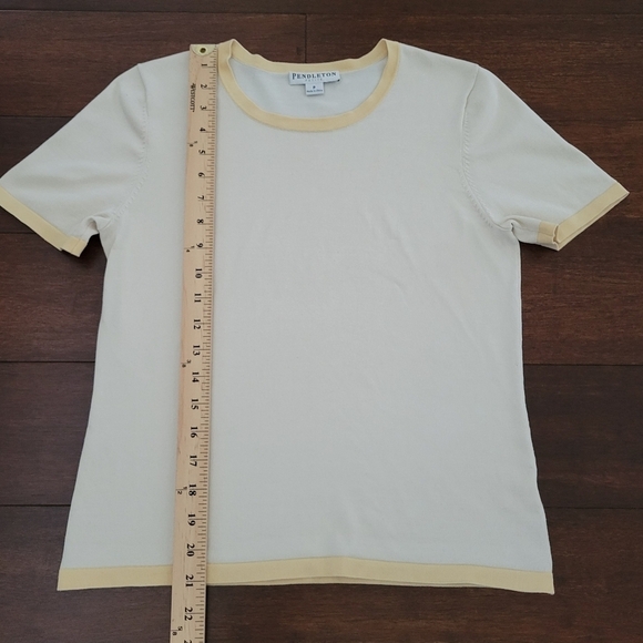Pendleton Silk Blend Short Sleeve Ringer Tee T-Shirt Womens Size S Petite Yellow - Picture 8 of 9